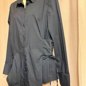 Venus Black Stretch Blouse w/tie laces Women's 14
